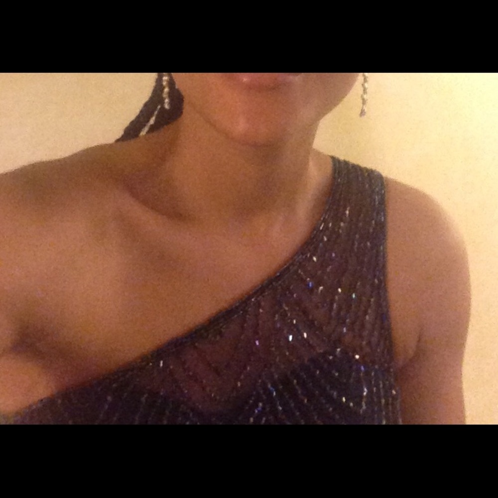 David’s Bridal Asymmetric floor length gown